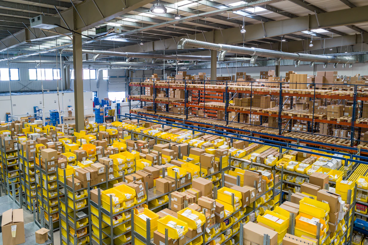 Palletised cargo boxes ready for shipping