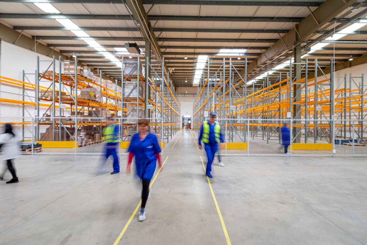 Workers in a logistics warehouse